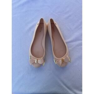 Melissa Space Love Blush Pink and Gold Jelly Flats Bow Accent Women's Sz 8